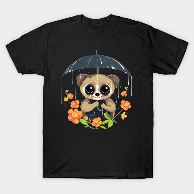 Slow Loris Rainy Day With Umbrella T-Shirt by JH Mart